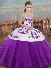 Shining White And Purple Sleeveless Tulle Lace Up 15th Birthday Dress for Military Ball and Sweet 16 and Quinceanera