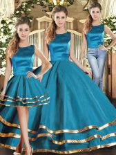 Excellent Scoop Sleeveless Tulle Vestidos de Quinceanera Ruffled Layers Lace Up