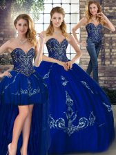 Lovely Floor Length Three Pieces Sleeveless Royal Blue Quinceanera Gown Lace Up