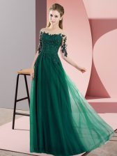  Half Sleeves Floor Length Beading and Lace Lace Up Damas Dress with Dark Green
