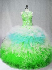 Colorful Multi-color Ball Gowns Tulle Scoop Sleeveless Beading and Ruffles Floor Length Zipper 15 Quinceanera Dress