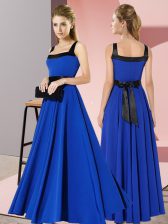 Fabulous Royal Blue Empire Chiffon Square Sleeveless Belt Floor Length Zipper Dama Dress