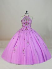 Sleeveless Brush Train Lace Up Appliques and Embroidery Quince Ball Gowns