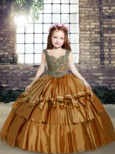  Brown Lace Up Kids Formal Wear Beading Sleeveless Floor Length