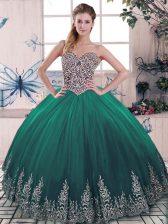 Hot Selling Green Sweetheart Lace Up Beading and Embroidery Ball Gown Prom Dress Sleeveless