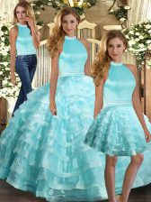  Halter Top Sleeveless Organza 15th Birthday Dress Ruffled Layers Backless