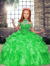 Floor Length Little Girls Pageant Dress Wholesale High-neck Sleeveless Lace Up