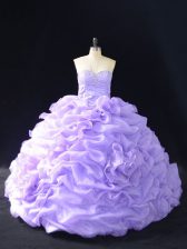 Pretty Lavender Sleeveless Beading and Pick Ups and Hand Made Flower Sweet 16 Dresses