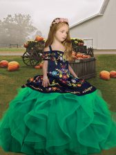 Latest Straps Sleeveless Tulle Kids Formal Wear Embroidery and Ruffles Lace Up