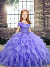 Fashionable Organza Sleeveless Floor Length Pageant Dresses and Beading and Ruffles