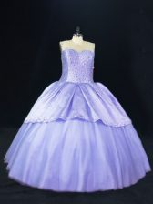  Lavender Tulle Lace Up Scoop Sleeveless Floor Length 15 Quinceanera Dress Beading