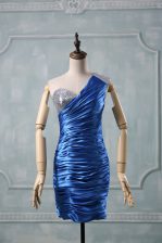 Stunning Blue Sleeveless Mini Length Beading Zipper Dress for Prom