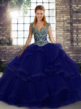 Luxurious Ball Gowns Quinceanera Dresses Purple Straps Tulle Sleeveless Floor Length Lace Up