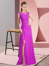 Gorgeous Fuchsia Sleeveless Chiffon Zipper Dress for Prom for Prom and Party and Military Ball
