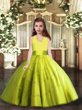 Glorious Tulle Halter Top Sleeveless Lace Up Beading Girls Pageant Dresses in Yellow Green