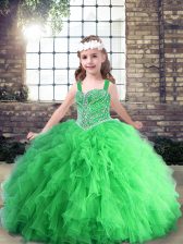  Lace Up Little Girls Pageant Gowns Beading Sleeveless Floor Length