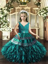 Excellent V-neck Sleeveless Organza Child Pageant Dress Beading and Appliques and Ruffles Backless