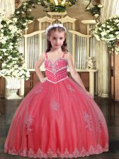 Cheap Watermelon Red Straps Lace Up Beading and Appliques Girls Pageant Dresses Sleeveless