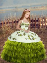  Organza Sleeveless Floor Length Pageant Dress for Girls and Embroidery and Ruffled Layers