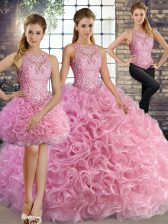  Rose Pink Scoop Neckline Beading Quinceanera Dresses Sleeveless Lace Up