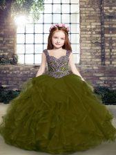  Straps Sleeveless Tulle Pageant Gowns Beading and Ruffles Lace Up