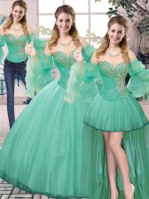  Tulle Sweetheart Sleeveless Lace Up Beading Vestidos de Quinceanera in Turquoise