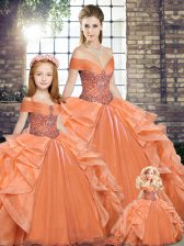  Ball Gowns Sweet 16 Quinceanera Dress Orange Off The Shoulder Organza Sleeveless Floor Length Lace Up