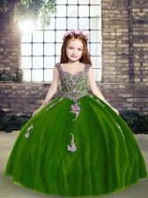 Most Popular Tulle Straps Sleeveless Lace Up Appliques Little Girls Pageant Dress in Purple