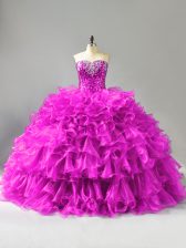 On Sale Purple Quinceanera Dress Sweet 16 and Quinceanera with Beading and Ruffles and Sequins Sweetheart Sleeveless Lace Up