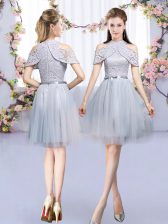 Pretty Grey Sleeveless Tulle Zipper Dama Dress for Quinceanera for Wedding Party