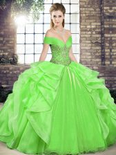  Floor Length Lace Up Quinceanera Dress for Military Ball and Sweet 16 and Quinceanera with Beading and Ruffles