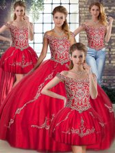 Smart Red Lace Up Ball Gown Prom Dress Beading and Embroidery Sleeveless Floor Length