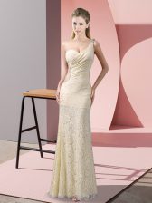 Modest One Shoulder Sleeveless Criss Cross Champagne Lace