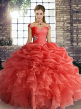 Noble Orange Red Sleeveless Beading and Ruffles and Pick Ups Floor Length Quinceanera Gown