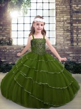 Perfect Sleeveless Lace Up Floor Length Beading and Ruffled Layers Custom Made Pageant Dress
