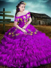 Amazing Embroidery and Ruffles Sweet 16 Dresses Purple Lace Up Sleeveless Floor Length