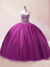 Inexpensive Sweetheart Sleeveless Quinceanera Dresses Floor Length Beading Purple Tulle