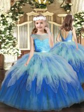  Floor Length Multi-color Little Girl Pageant Dress Tulle Sleeveless Lace and Ruffles
