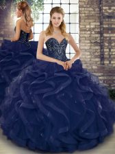  Navy Blue Sweetheart Neckline Beading and Ruffles Quinceanera Dresses Sleeveless Lace Up