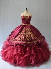 Stunning Sleeveless Brush Train Lace Up Beading and Embroidery Quinceanera Dress