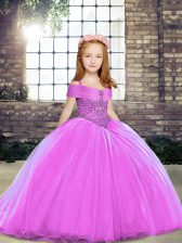 Sweet Lilac Ball Gowns Beading Little Girls Pageant Dress Wholesale Lace Up Sleeveless Floor Length