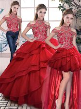  Three Pieces Sleeveless Red Quinceanera Gown Lace Up