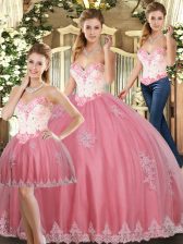 Custom Fit Floor Length Ball Gowns Sleeveless Watermelon Red Sweet 16 Dresses Lace Up