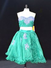  Mini Length Zipper Prom Dress Turquoise for Prom and Party with Appliques and Ruffles