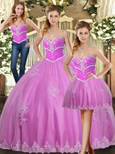 Extravagant Ball Gowns Ball Gown Prom Dress Lilac Sweetheart Tulle Sleeveless Floor Length Lace Up