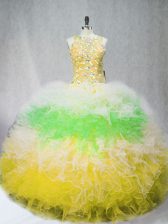  Multi-color Ball Gowns Scoop Sleeveless Tulle Floor Length Zipper Beading and Ruffles Vestidos de Quinceanera