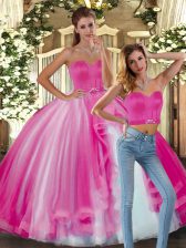  Fuchsia Ball Gown Prom Dress Sweet 16 and Quinceanera with Beading Sweetheart Sleeveless Lace Up