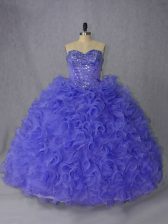 High Quality Lavender and Purple Quinceanera Gowns Organza Brush Train Sleeveless Beading