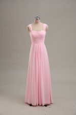 High End Chiffon Straps Sleeveless Zipper Ruching Prom Dress in Baby Pink