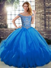 High Quality Tulle Sleeveless Floor Length Quinceanera Gown and Beading and Ruffles